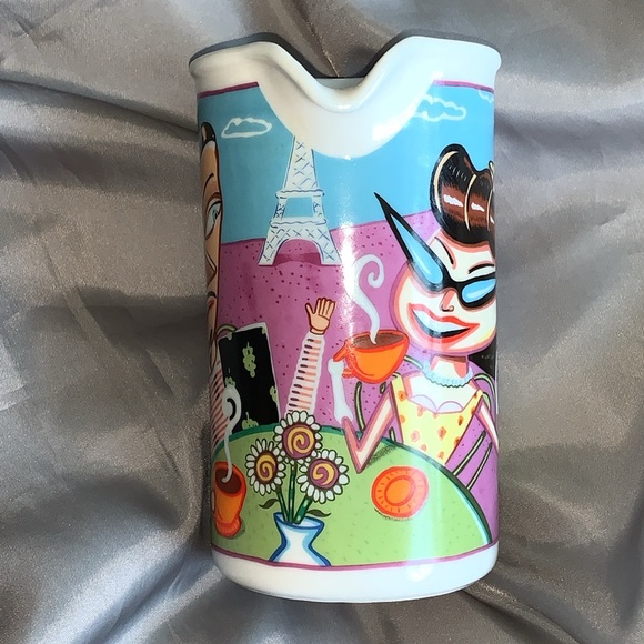 Vintage Martin Ansola art Paris couple with coffee whimsical pitcher - Picture 7 of 13